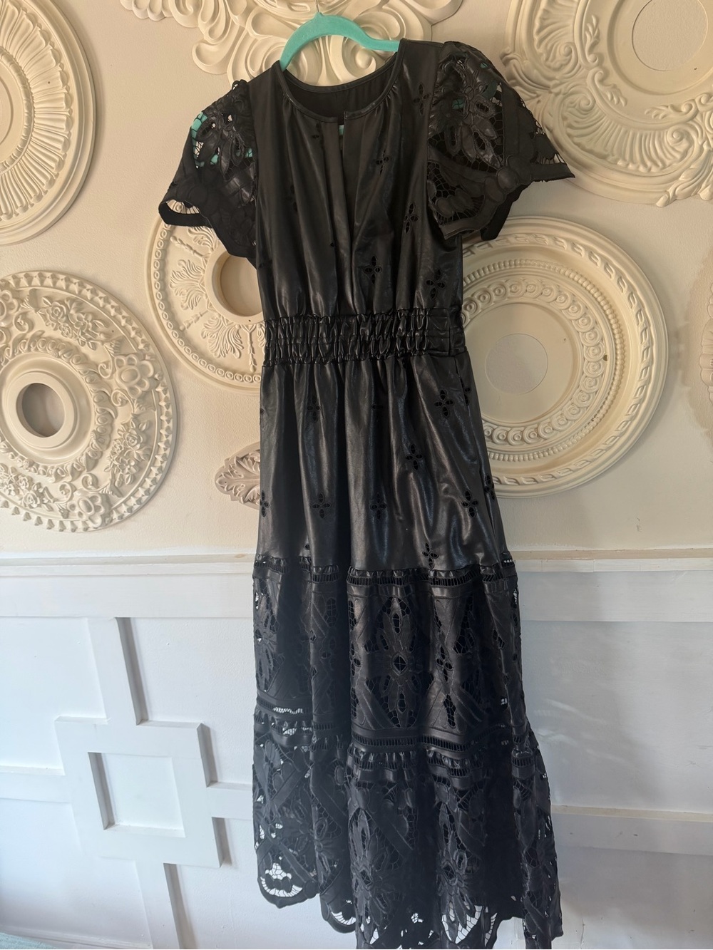Anthropologie Black Lace & Eyelet Tiered Maxi Dress